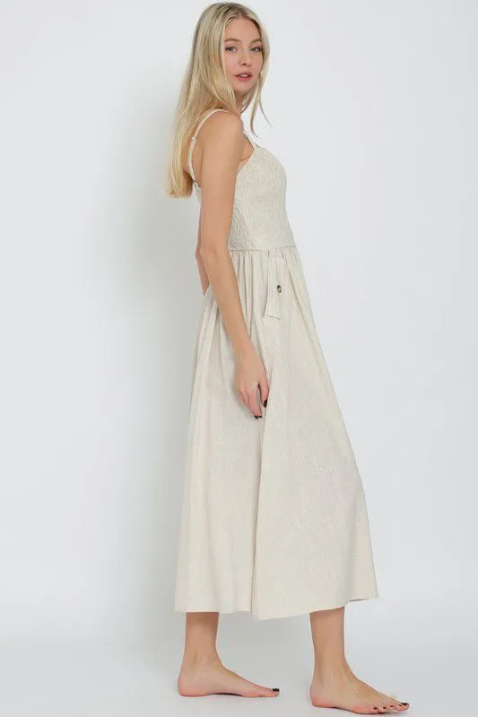 Smocked oatmeal strap dress (Preorder)