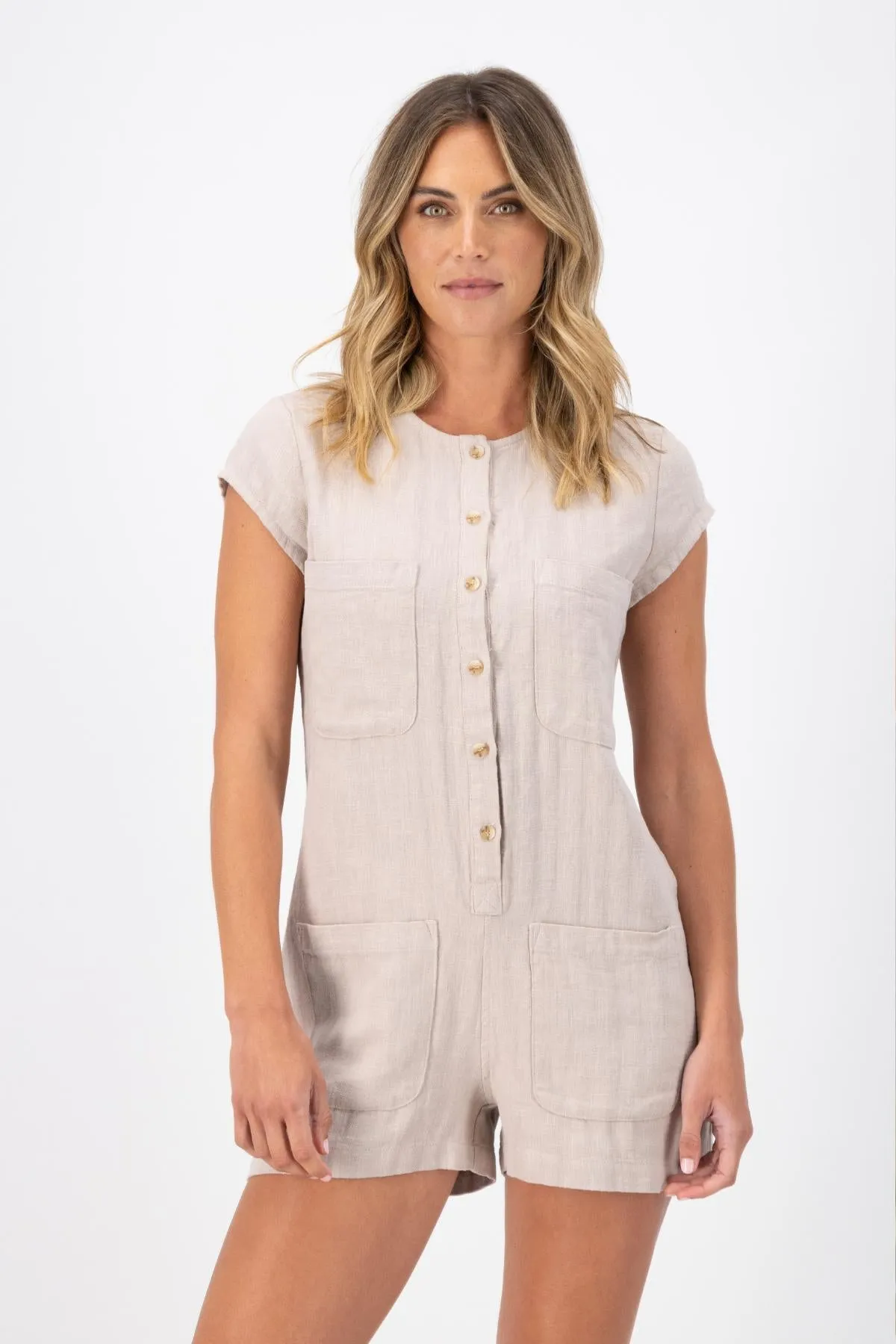 Sofia Romper Oat in Slub Linen