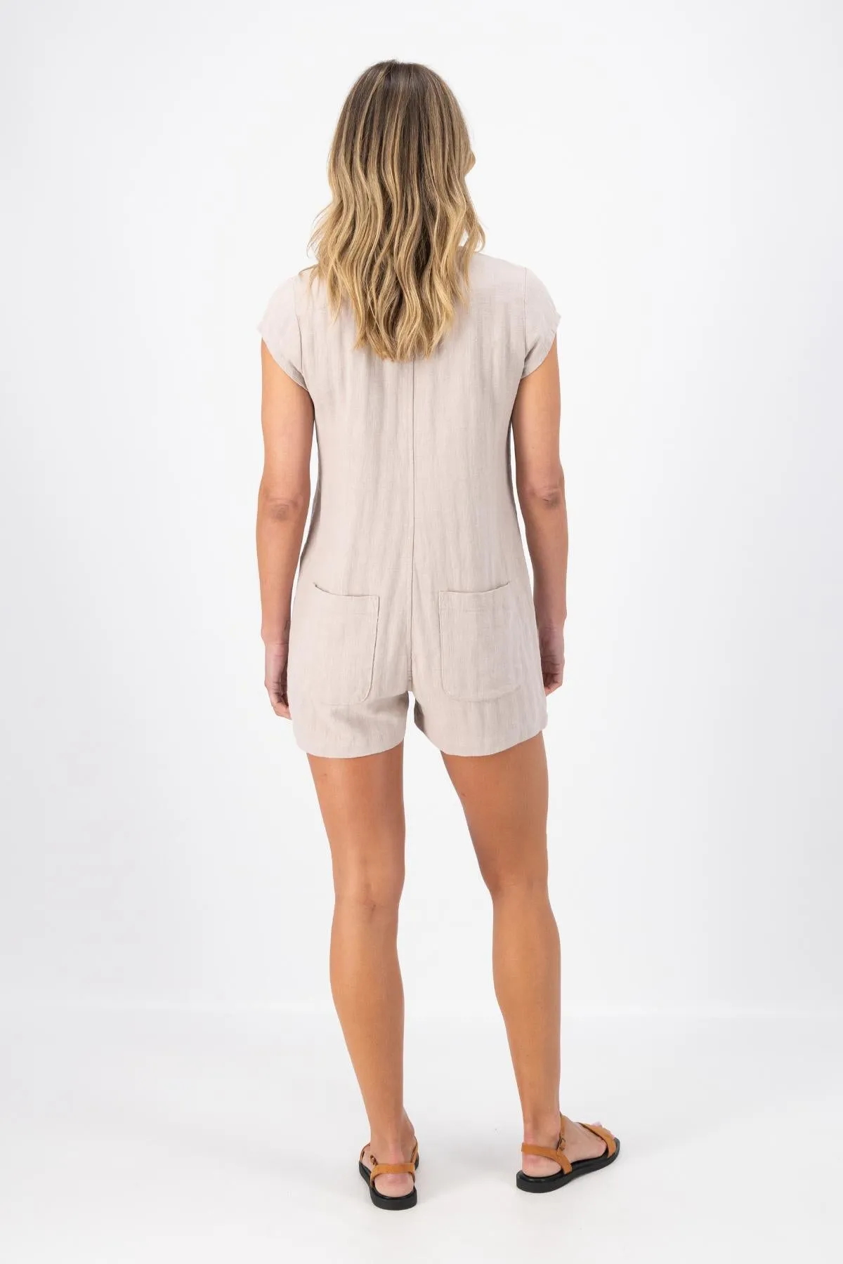 Sofia Romper Oat in Slub Linen