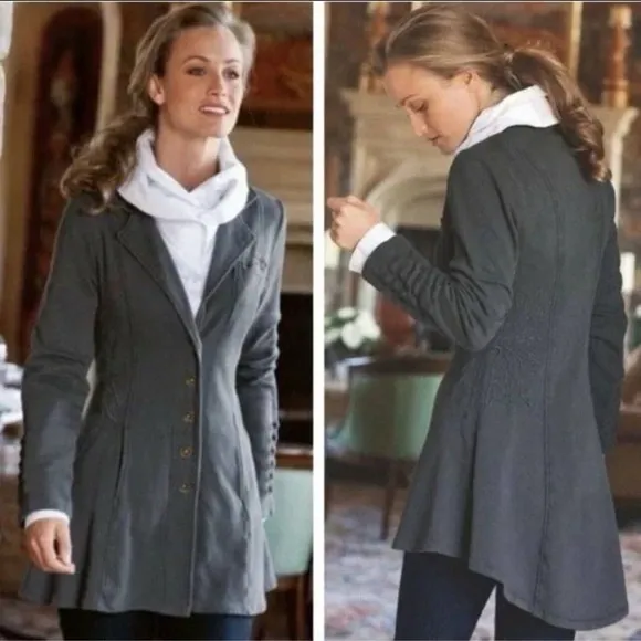 Soft Surroundings Tallulah Jacket Flower Embroidery NAVY French Terry Size XL