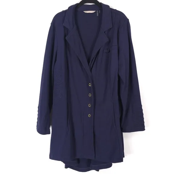 Soft Surroundings Tallulah Jacket Flower Embroidery NAVY French Terry Size XL