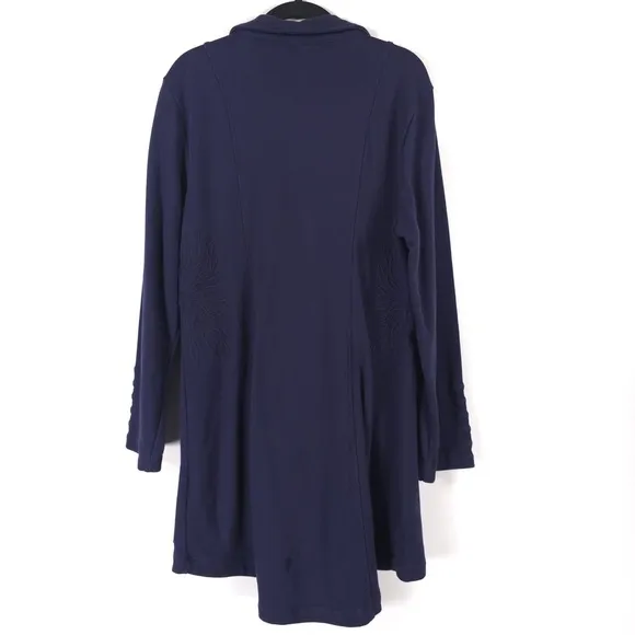 Soft Surroundings Tallulah Jacket Flower Embroidery NAVY French Terry Size XL