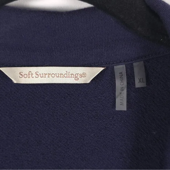 Soft Surroundings Tallulah Jacket Flower Embroidery NAVY French Terry Size XL