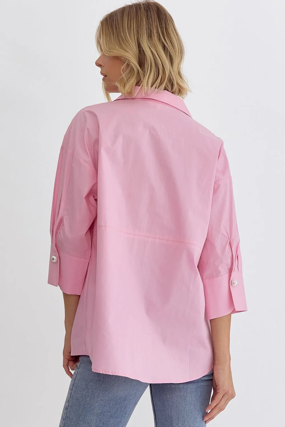 Solid Collared 3/4 Sleeve Top