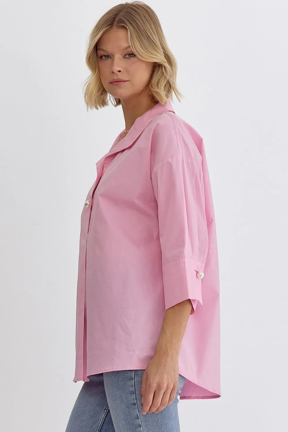 Solid Collared 3/4 Sleeve Top
