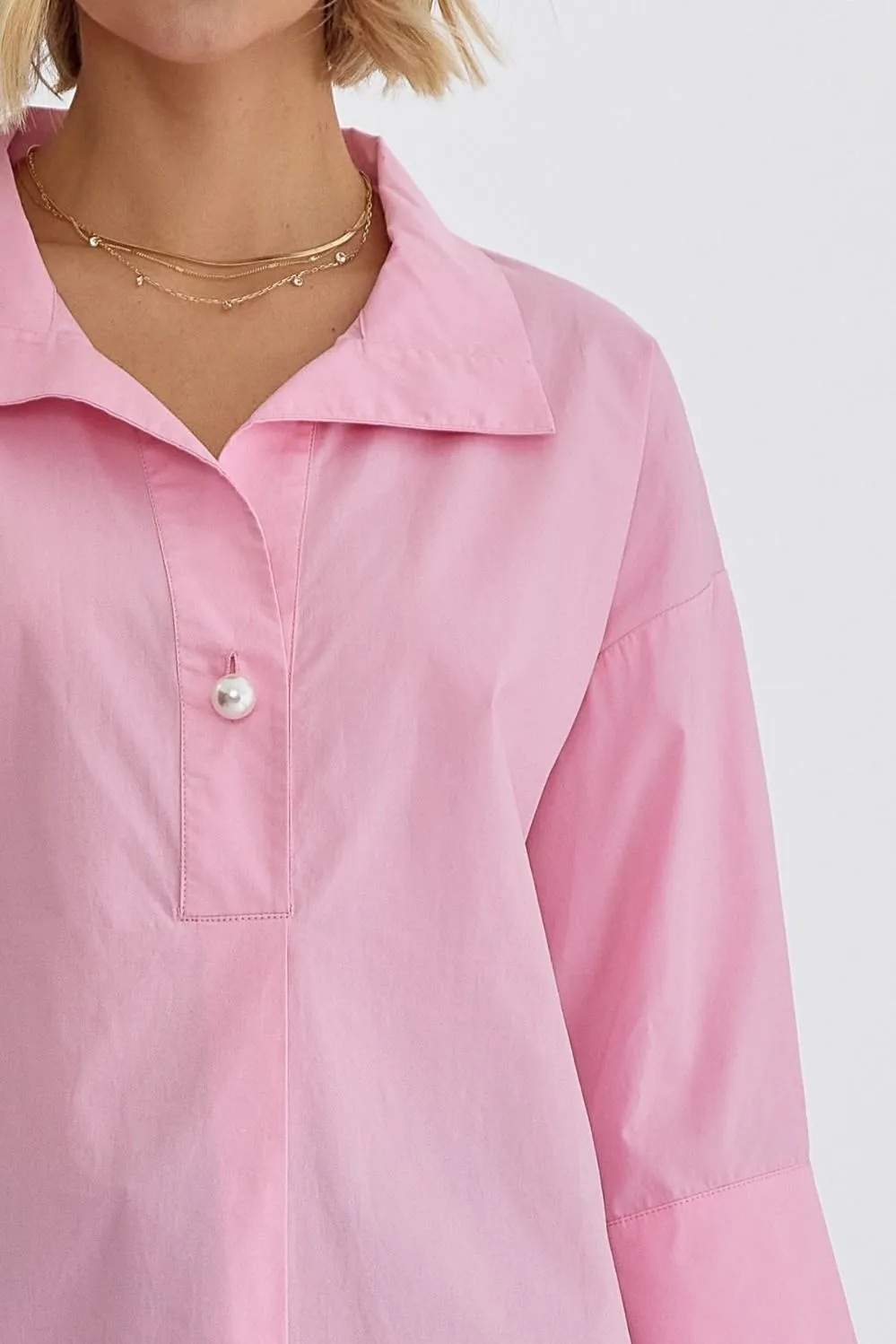Solid Collared 3/4 Sleeve Top