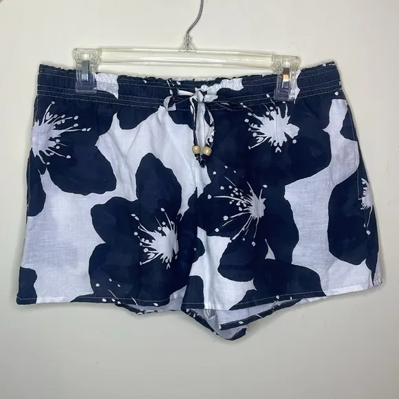 Something Navy The Daisy floral linen-cotton blend drawstring shorts NWOT