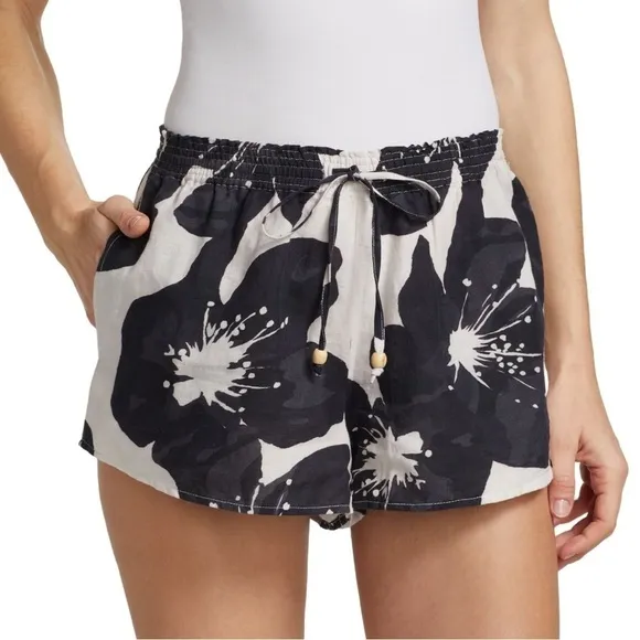 Something Navy The Daisy floral linen-cotton blend drawstring shorts NWOT