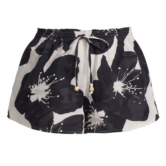 Something Navy The Daisy floral linen-cotton blend drawstring shorts NWOT