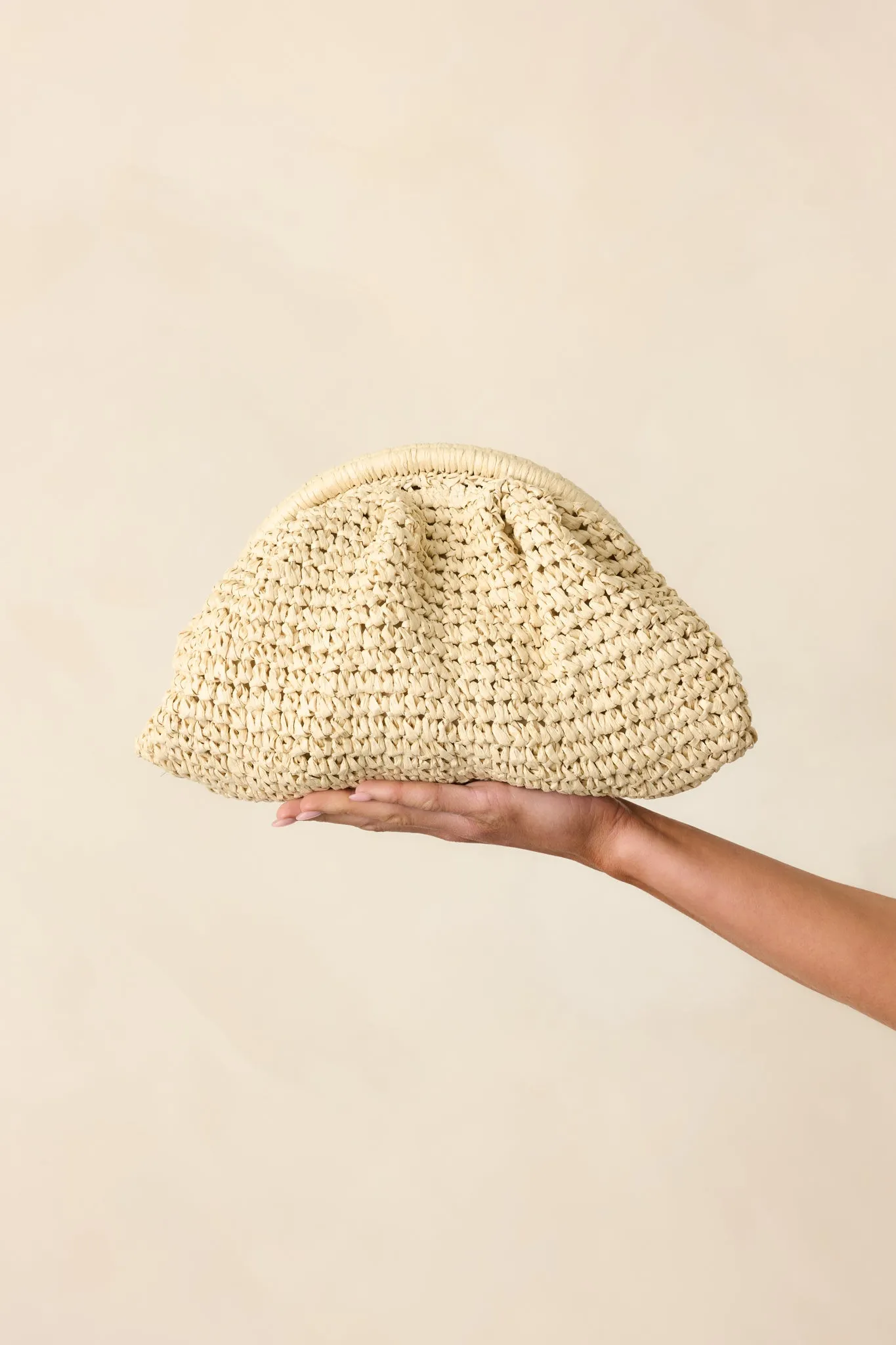 Something To See Ivory Raffia Woven Clutch