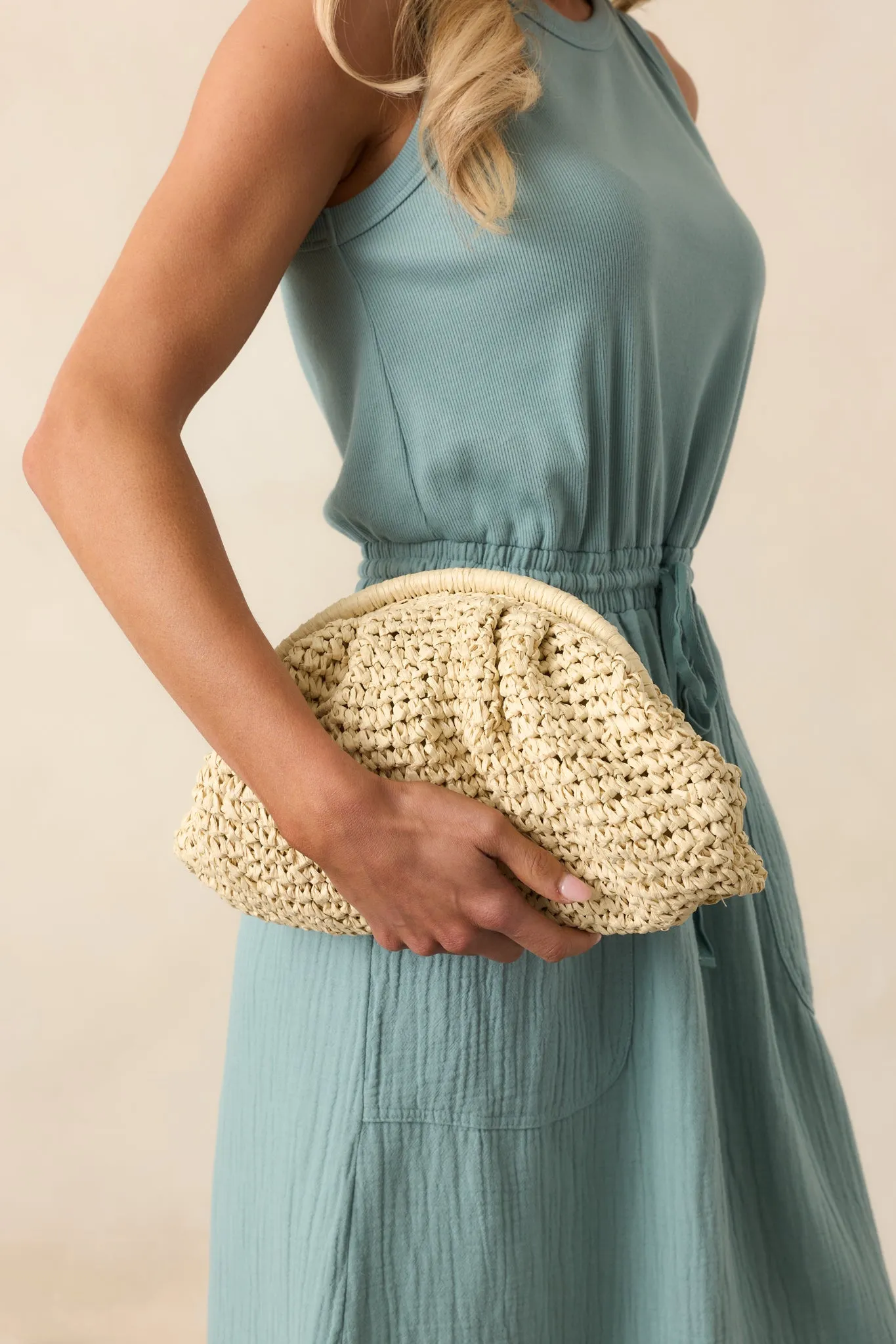 Something To See Ivory Raffia Woven Clutch