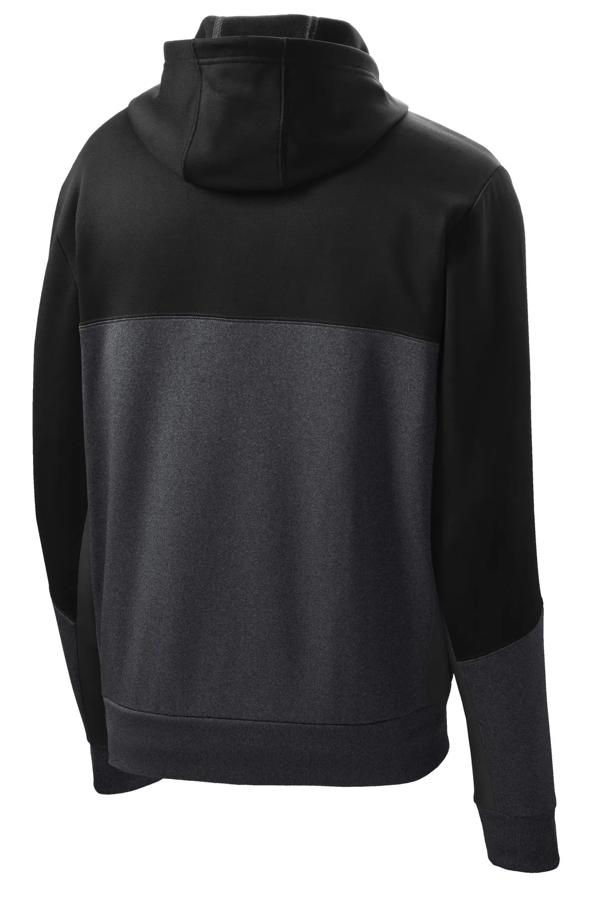 Sport-Tek Tech Fleece Colorblock Full-Zip Hooded Jacket. ST245 Black/ Graphite Heather/ Black