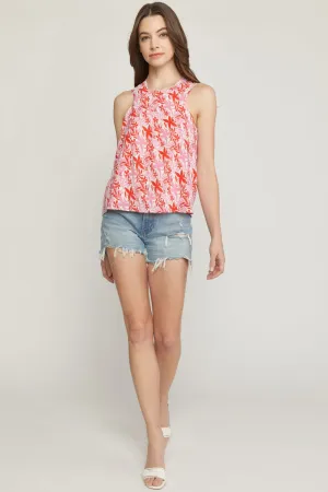 Square Neck Leaf Print Tank