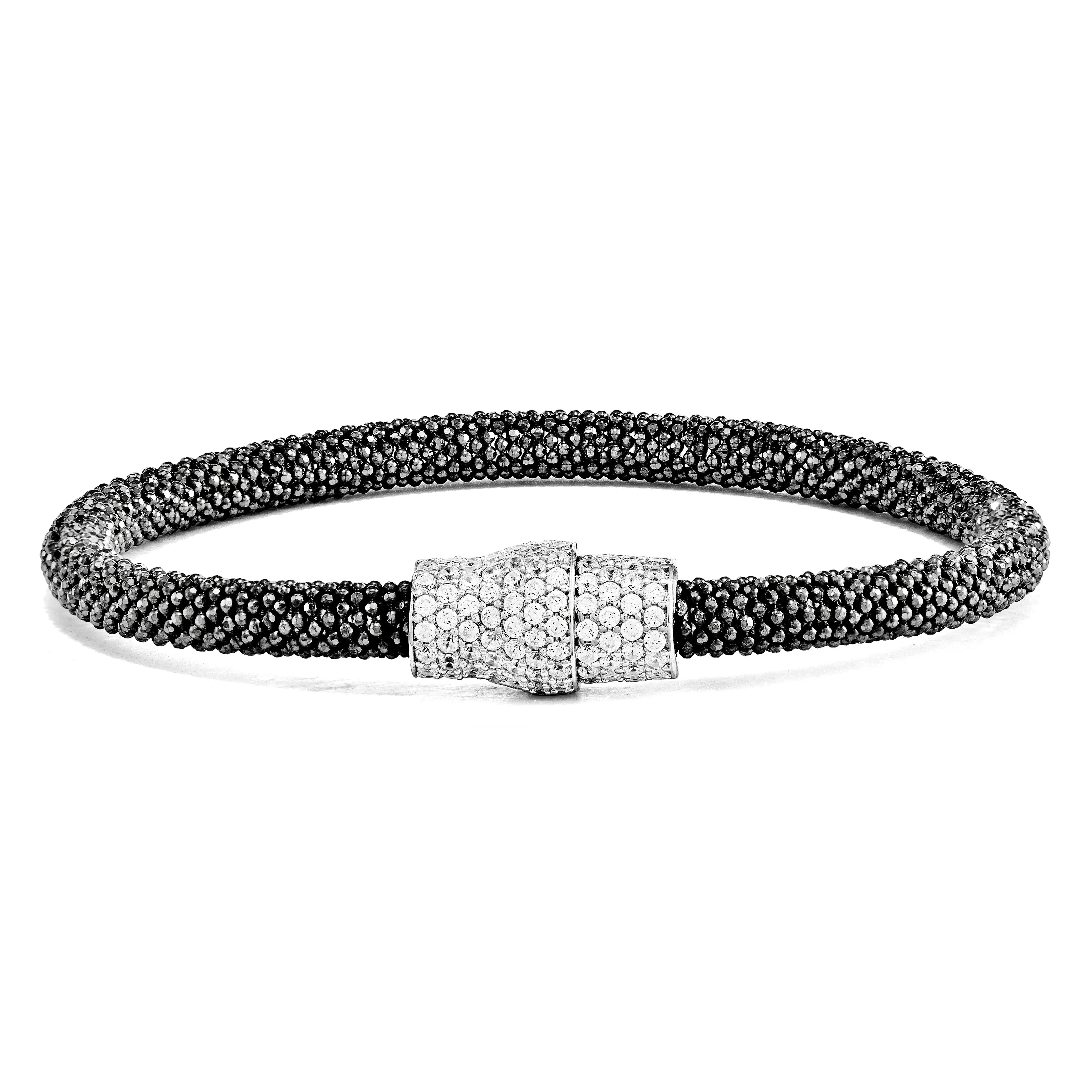 Sterling Silver Black Rhodium Mesh 7.25 Magnetic Clasp Bracelet