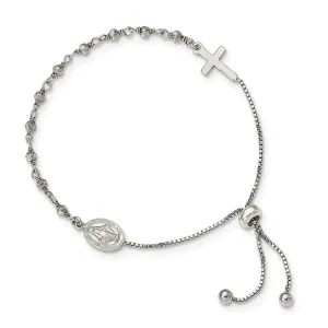 Sterling Silver Miraculous Medal and Cross Adjustable Bolo Bracelet