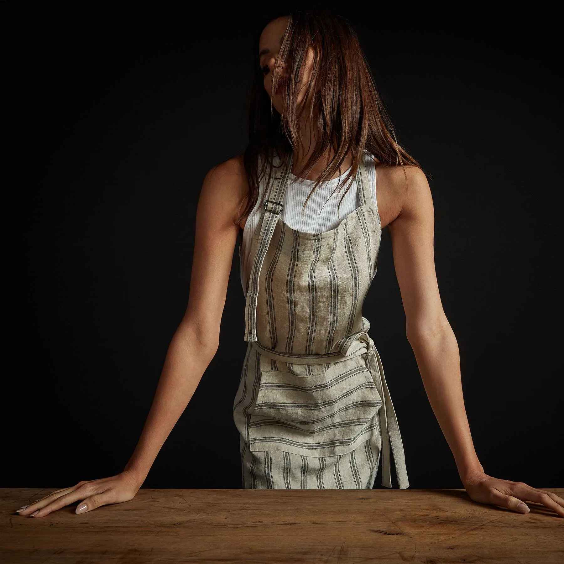 Stripe Chef's Apron With Pocket - Natural Stripe