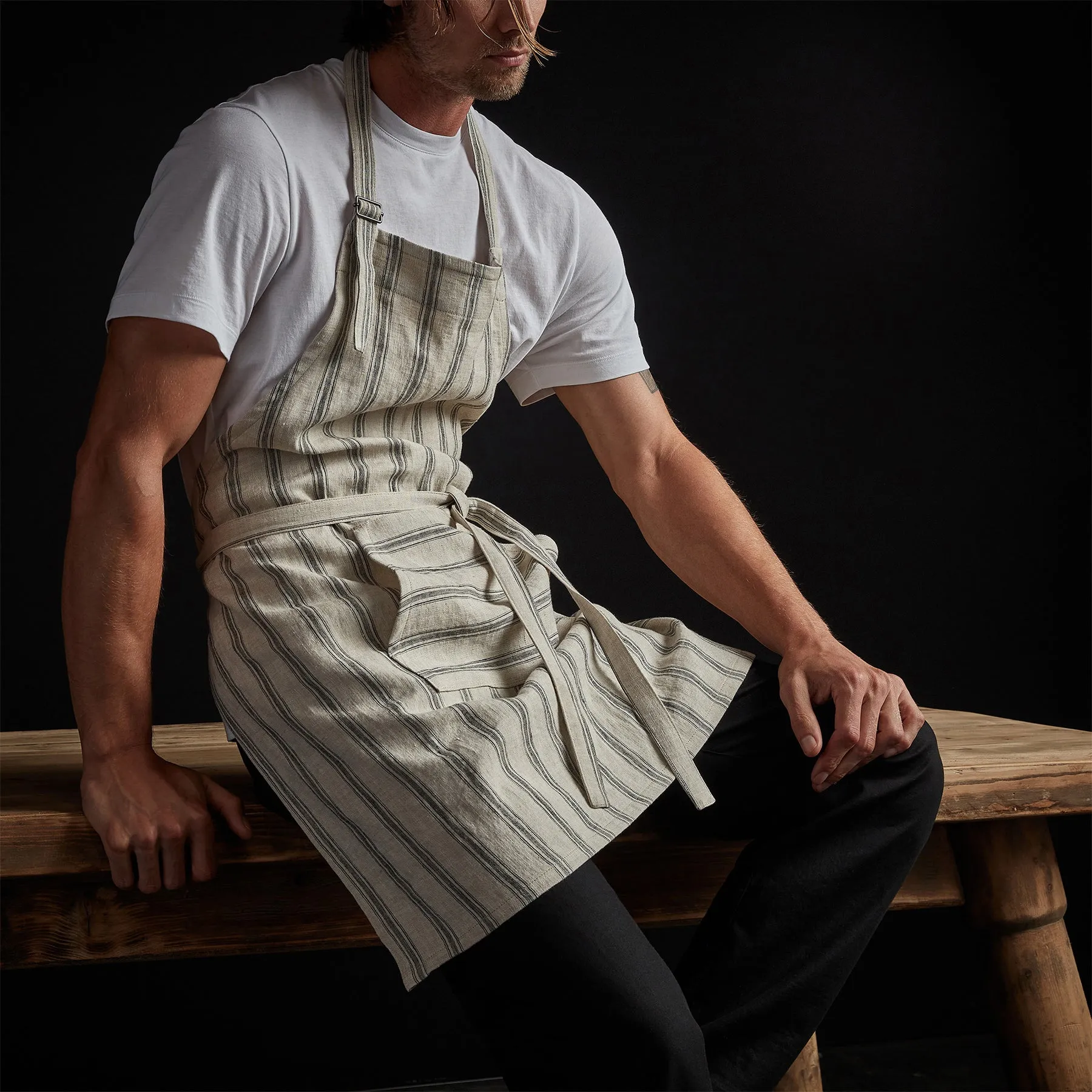 Stripe Chef's Apron With Pocket - Natural Stripe