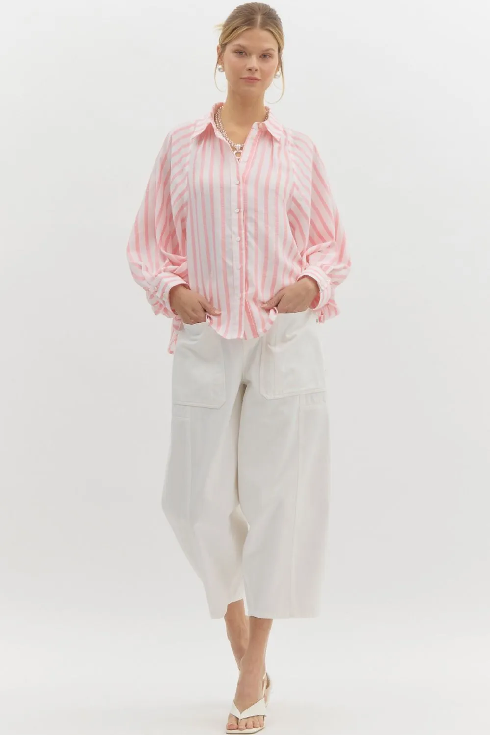 Striped Cuff Long Sleeve Dolman Top