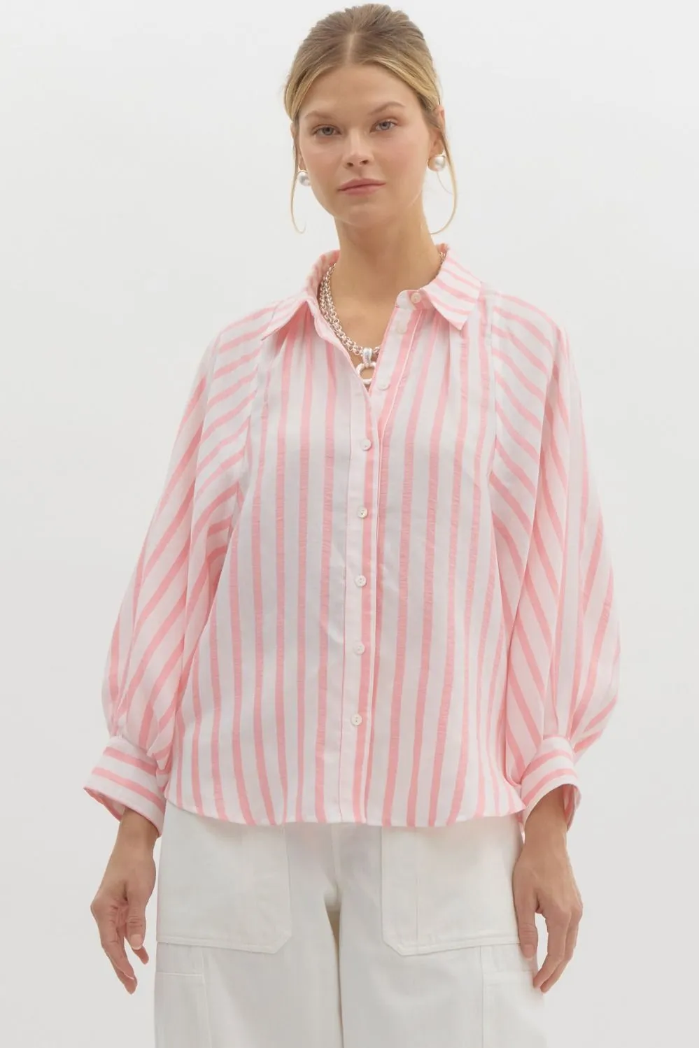 Striped Cuff Long Sleeve Dolman Top