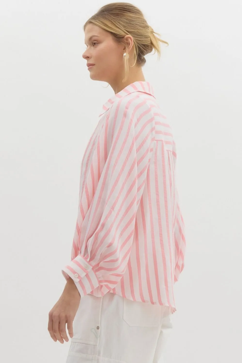 Striped Cuff Long Sleeve Dolman Top