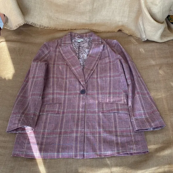 Sundance Whitman Rose Plaid Linen Blend Blazer Jacket