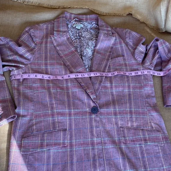 Sundance Whitman Rose Plaid Linen Blend Blazer Jacket