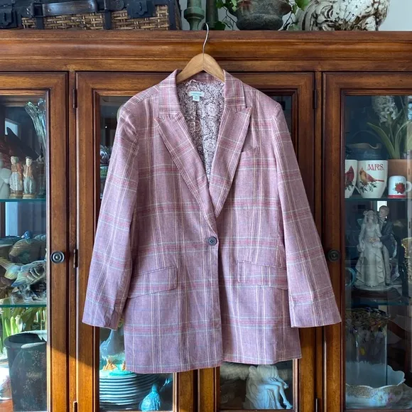 Sundance Whitman Rose Plaid Linen Blend Blazer Jacket