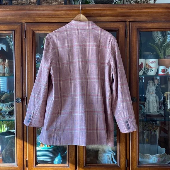 Sundance Whitman Rose Plaid Linen Blend Blazer Jacket
