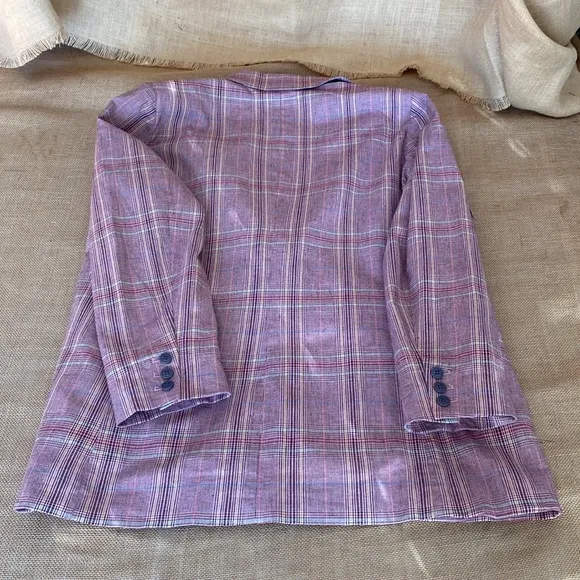 Sundance Whitman Rose Plaid Linen Blend Blazer Jacket
