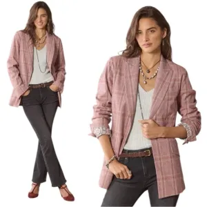 Sundance Whitman Rose Plaid Linen Blend Blazer Jacket