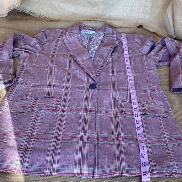 Sundance Whitman Rose Plaid Linen Blend Blazer Jacket
