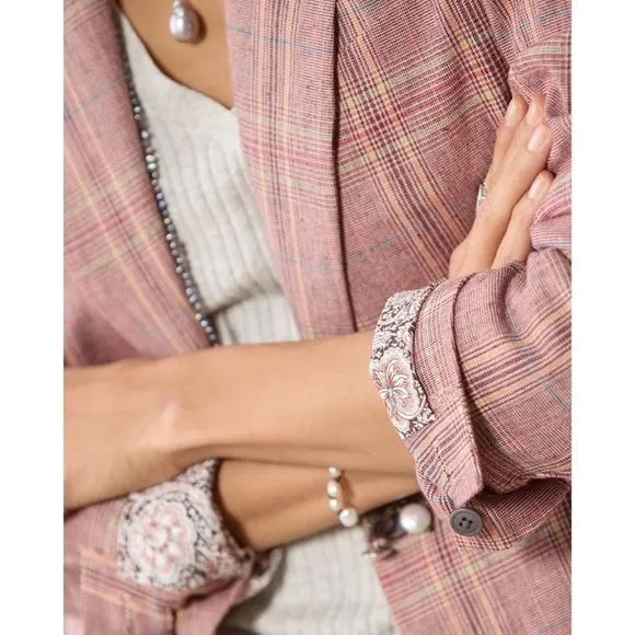 Sundance Whitman Rose Plaid Linen Blend Blazer Jacket
