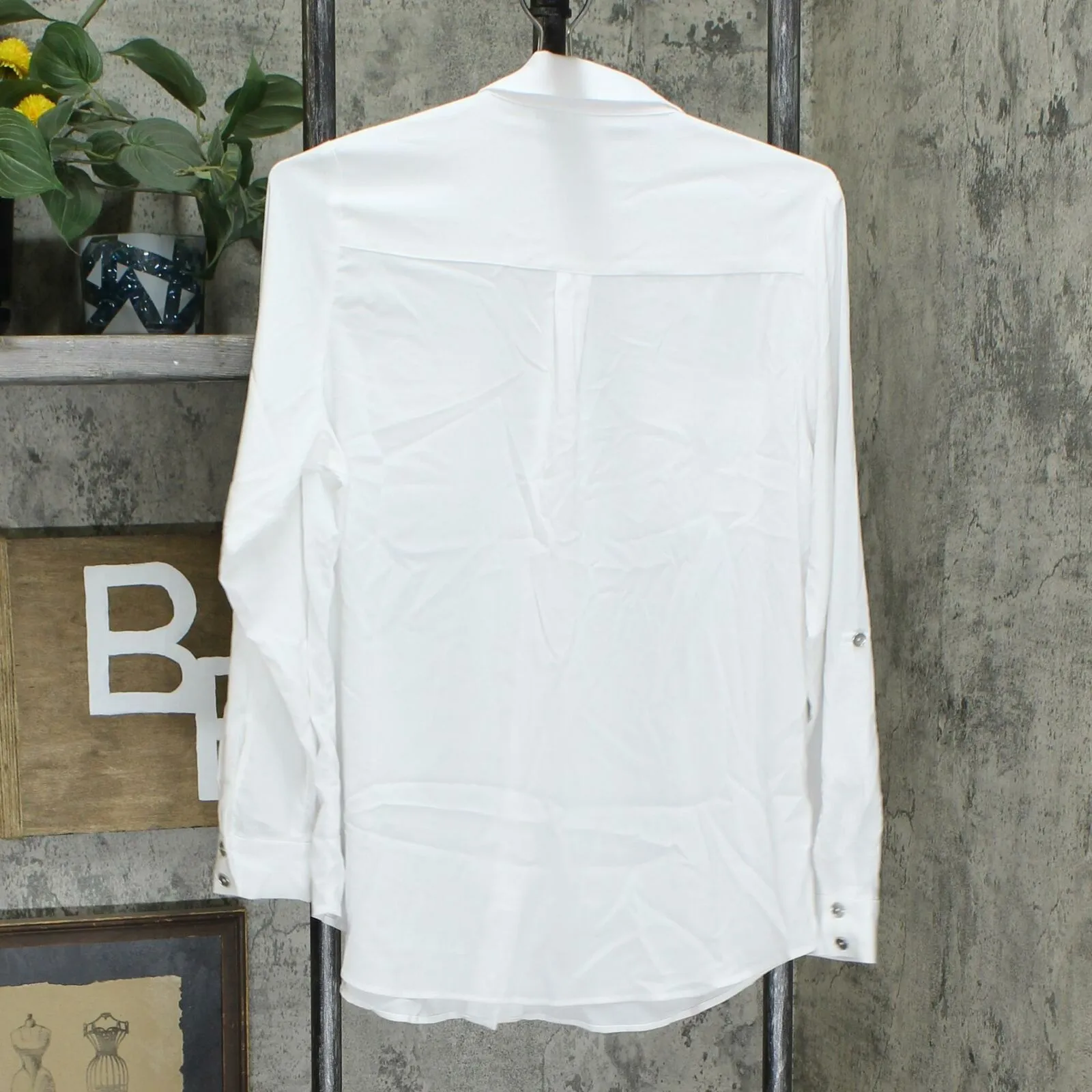 Susan Graver Women's Stretch Woven Button Long Sleeve Blouse White 4