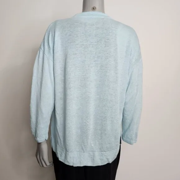 Talbots Light Blue Linen V Neck Button Up Cardigan Size L