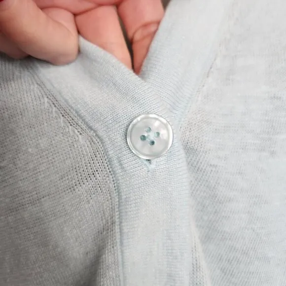 Talbots Light Blue Linen V Neck Button Up Cardigan Size L