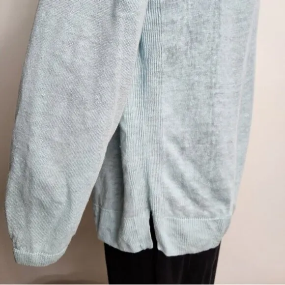 Talbots Light Blue Linen V Neck Button Up Cardigan Size L