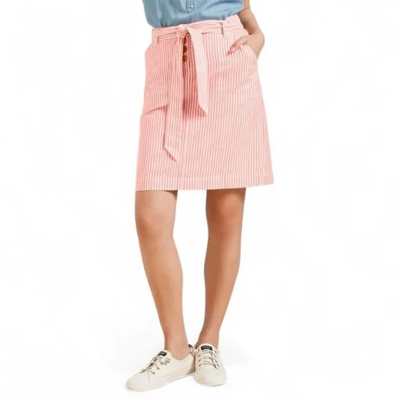 Talbots Linen Cotton  Striped Full Belted Lined Skirt Coastal Summer Classic 10
