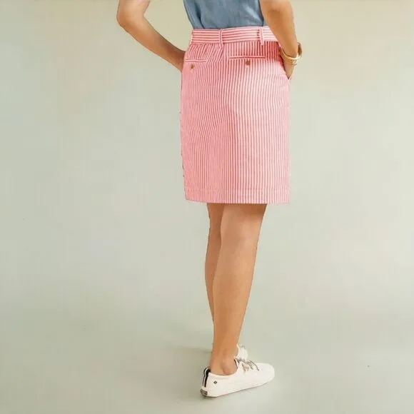 Talbots Linen Cotton  Striped Full Belted Lined Skirt Coastal Summer Classic 10