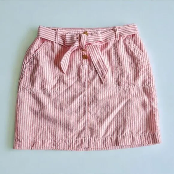 Talbots Linen Cotton  Striped Full Belted Lined Skirt Coastal Summer Classic 10