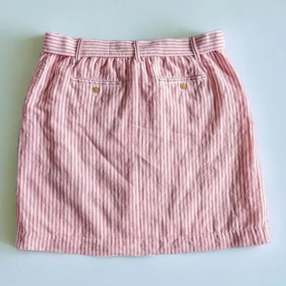 Talbots Linen Cotton  Striped Full Belted Lined Skirt Coastal Summer Classic 10