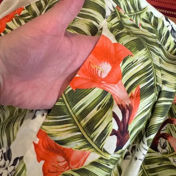 Talbots Skirt Womens 12 White Linen Cotton Tropical Floral Print Lined Pockets