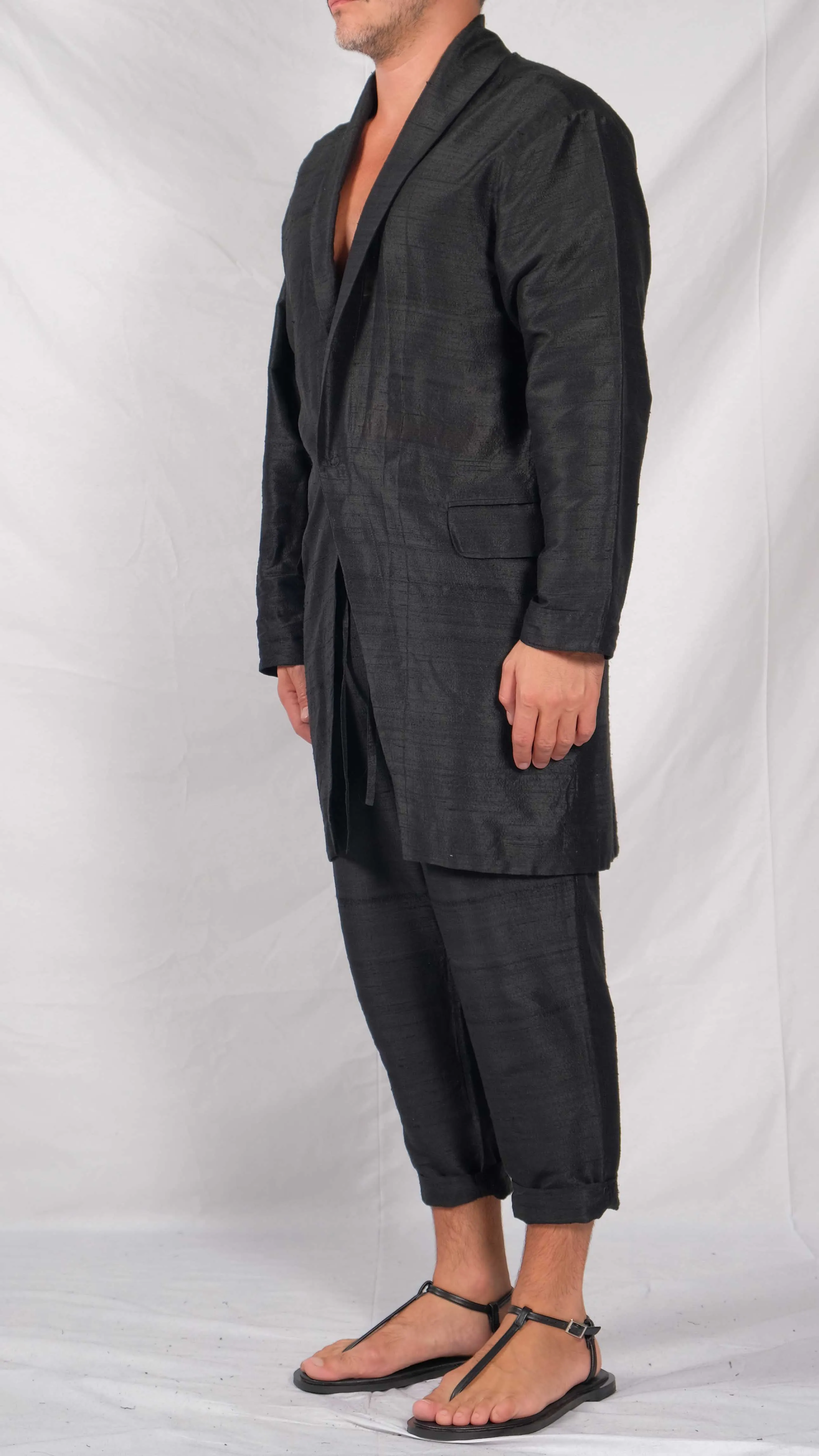 Textured Silk Long Blazer