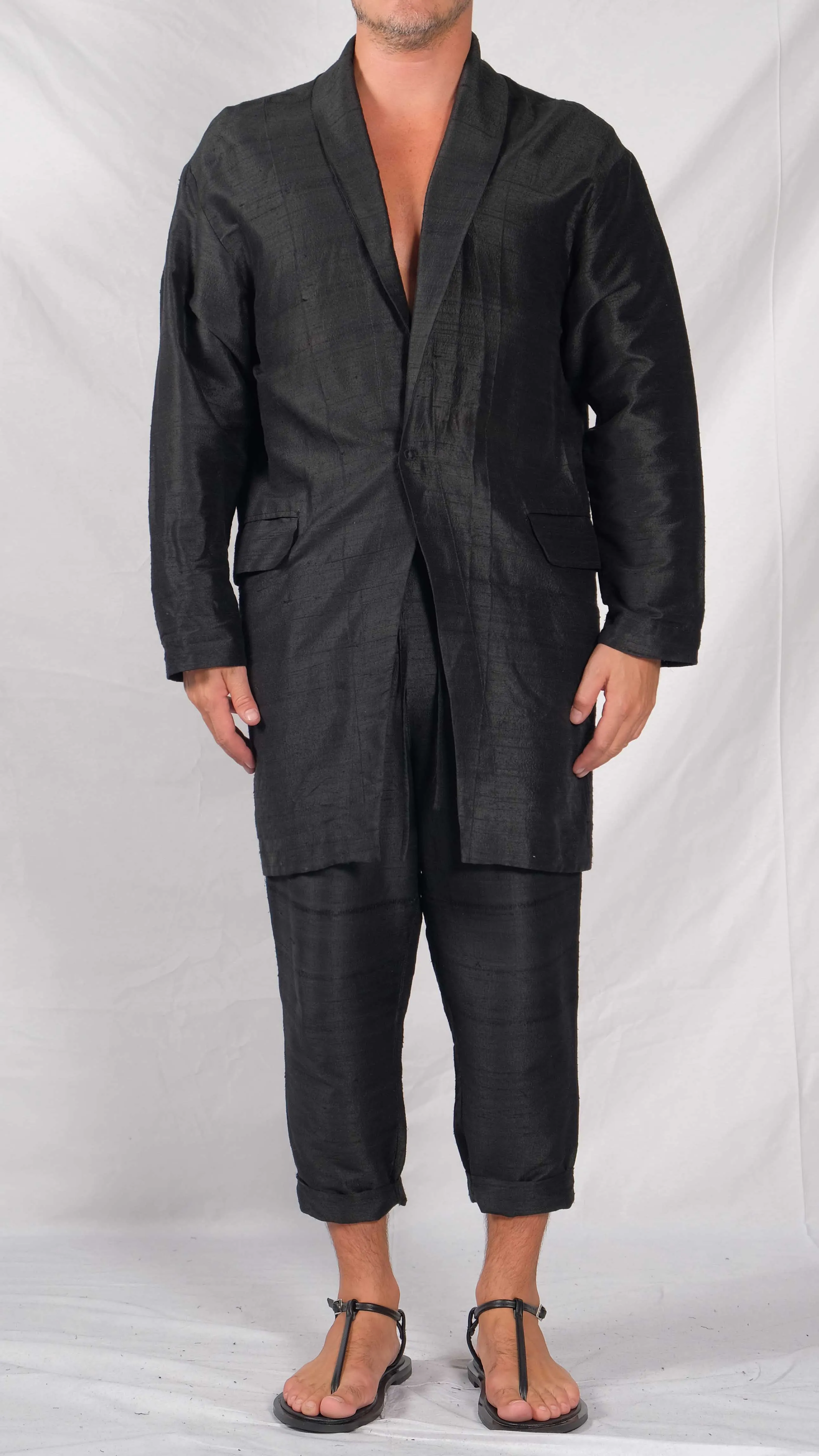 Textured Silk Long Blazer