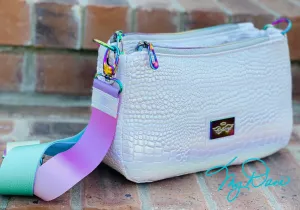 The Aries Crossbody Handbag in Iridescent White.