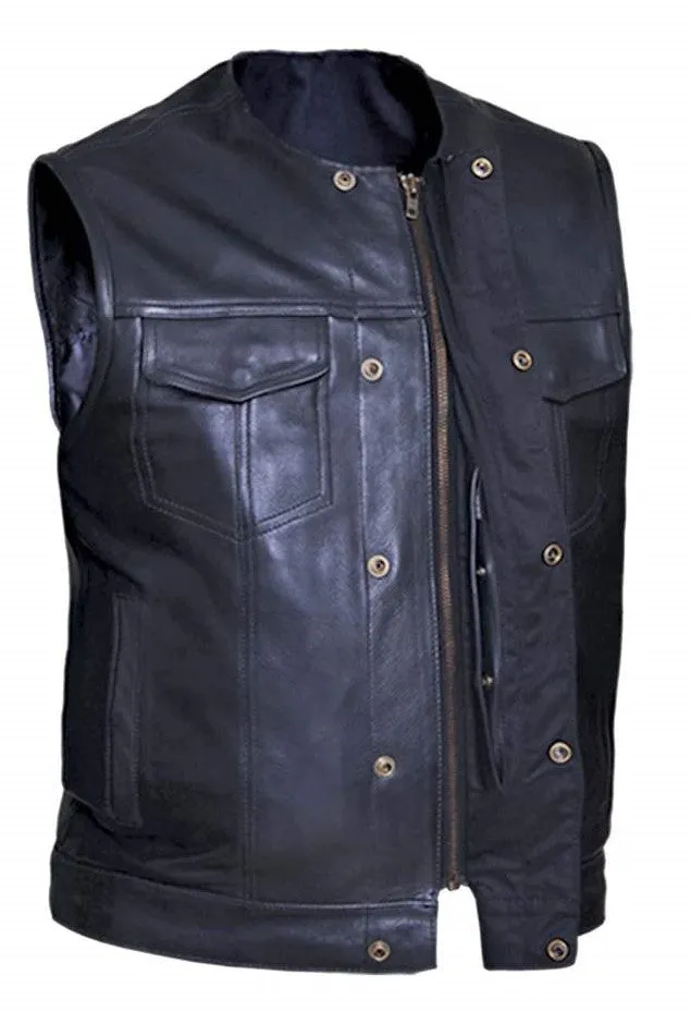 The "No Rival" Premium NO COLLAR Leather Vest