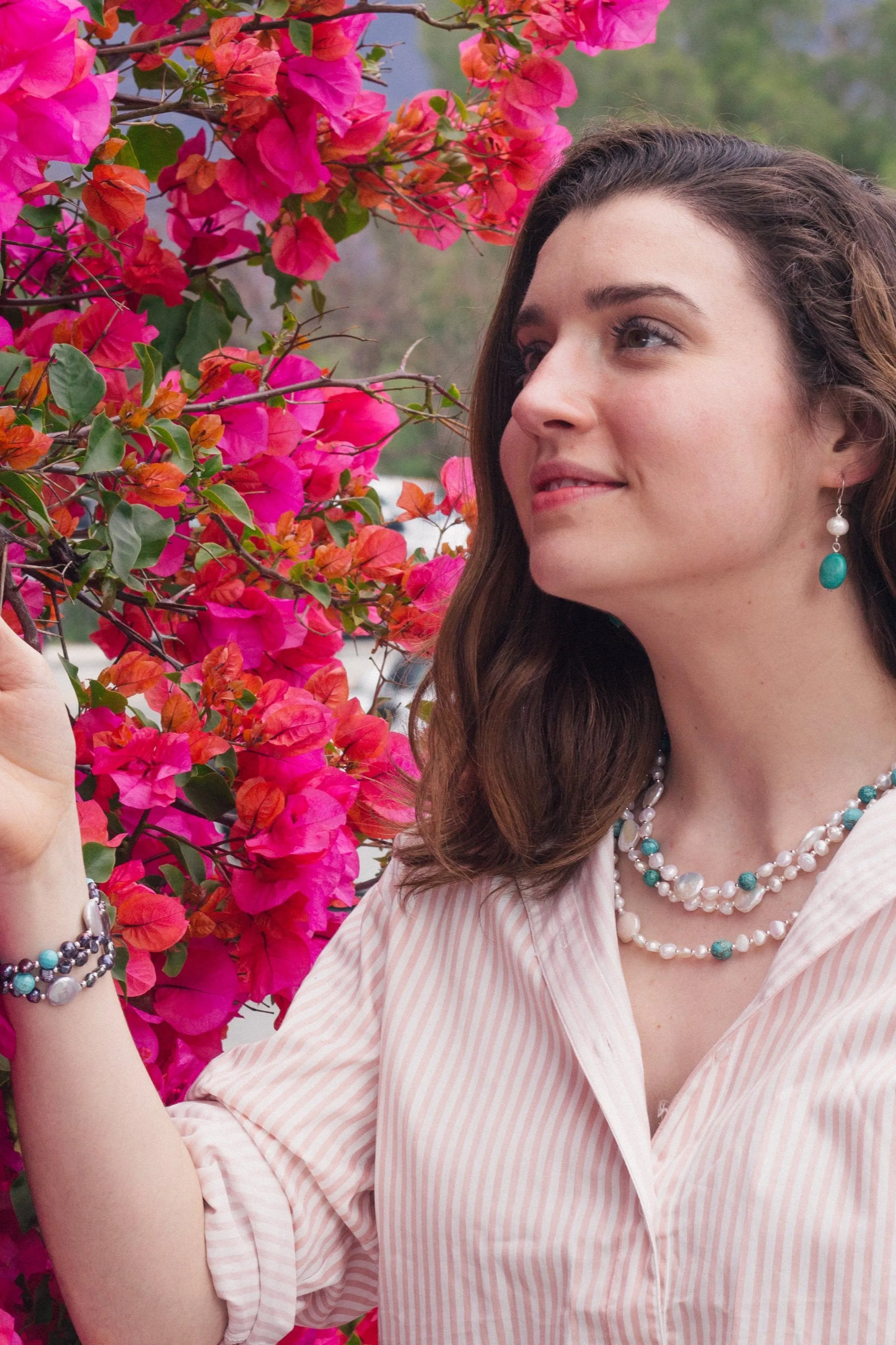 Three Strand Pearl and Turquoise Necklace