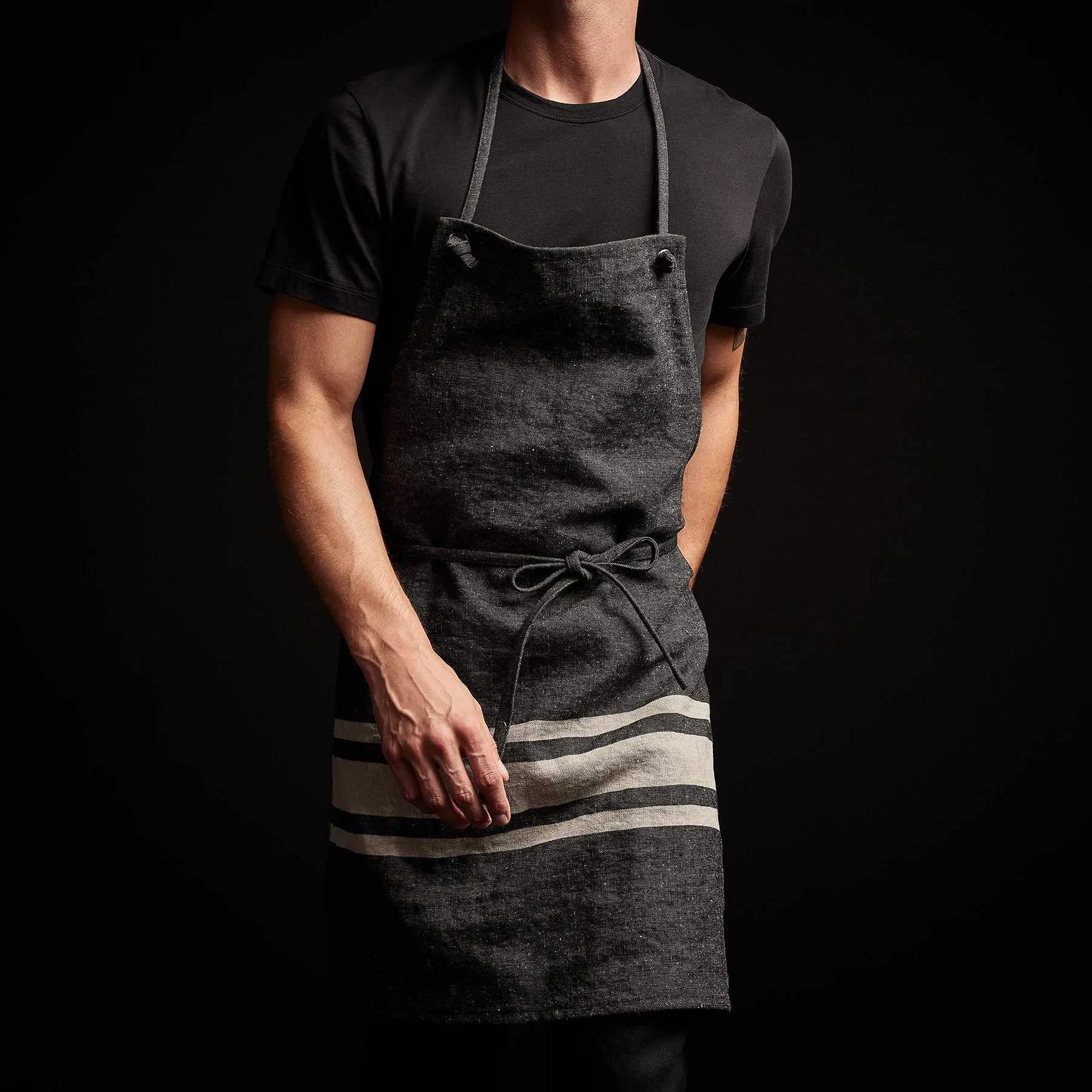 Three Stripe Chef's Apron - Black/ Natural