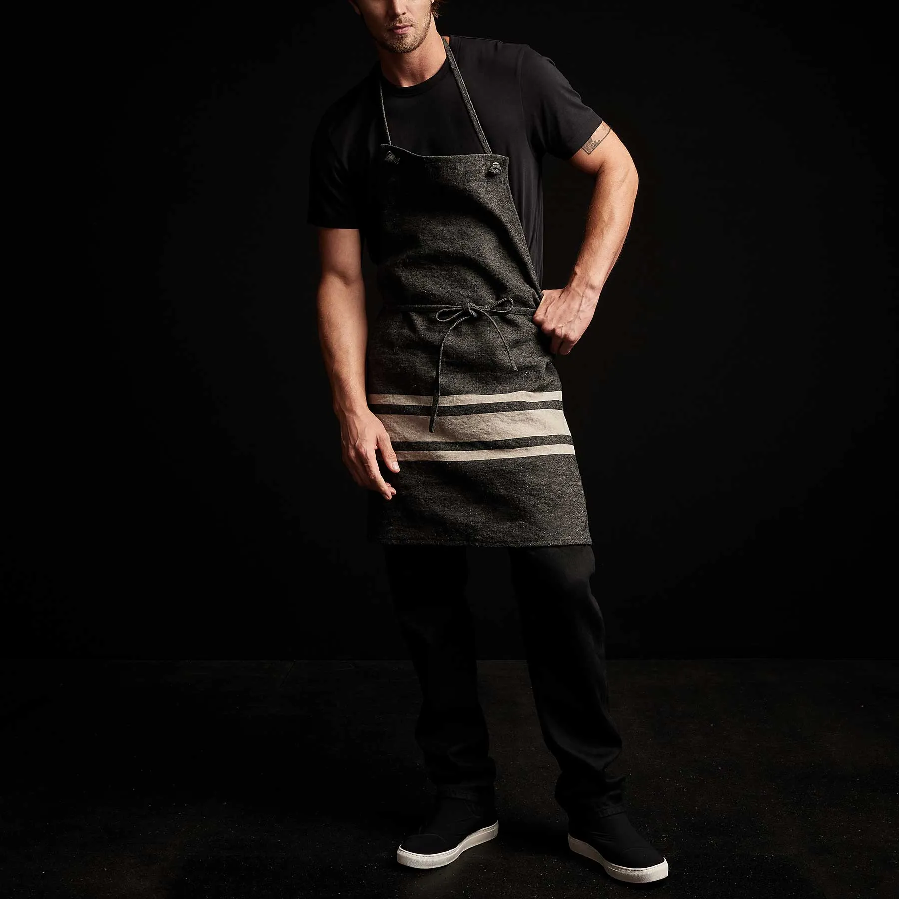 Three Stripe Chef's Apron - Black/ Natural