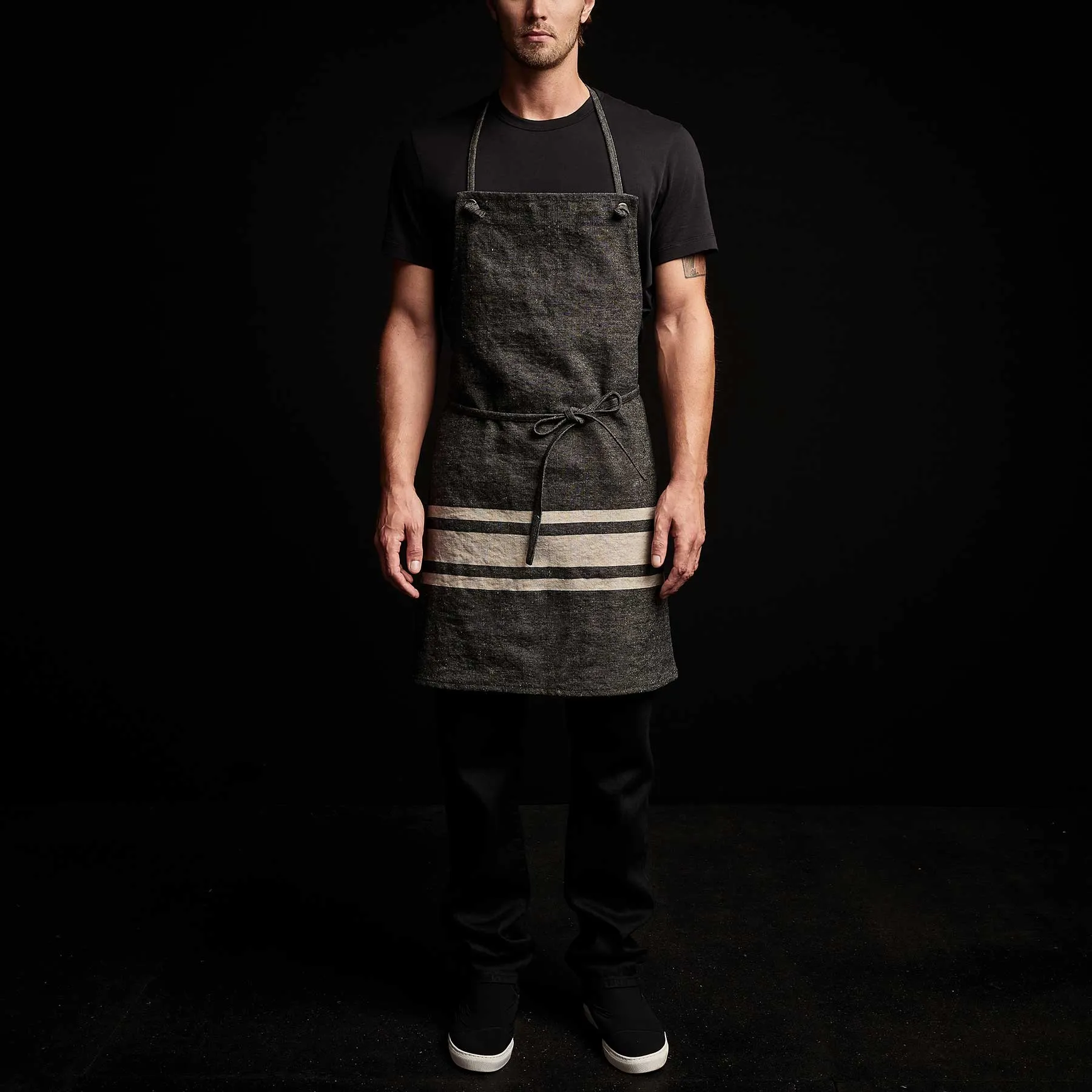Three Stripe Chef's Apron - Black/ Natural
