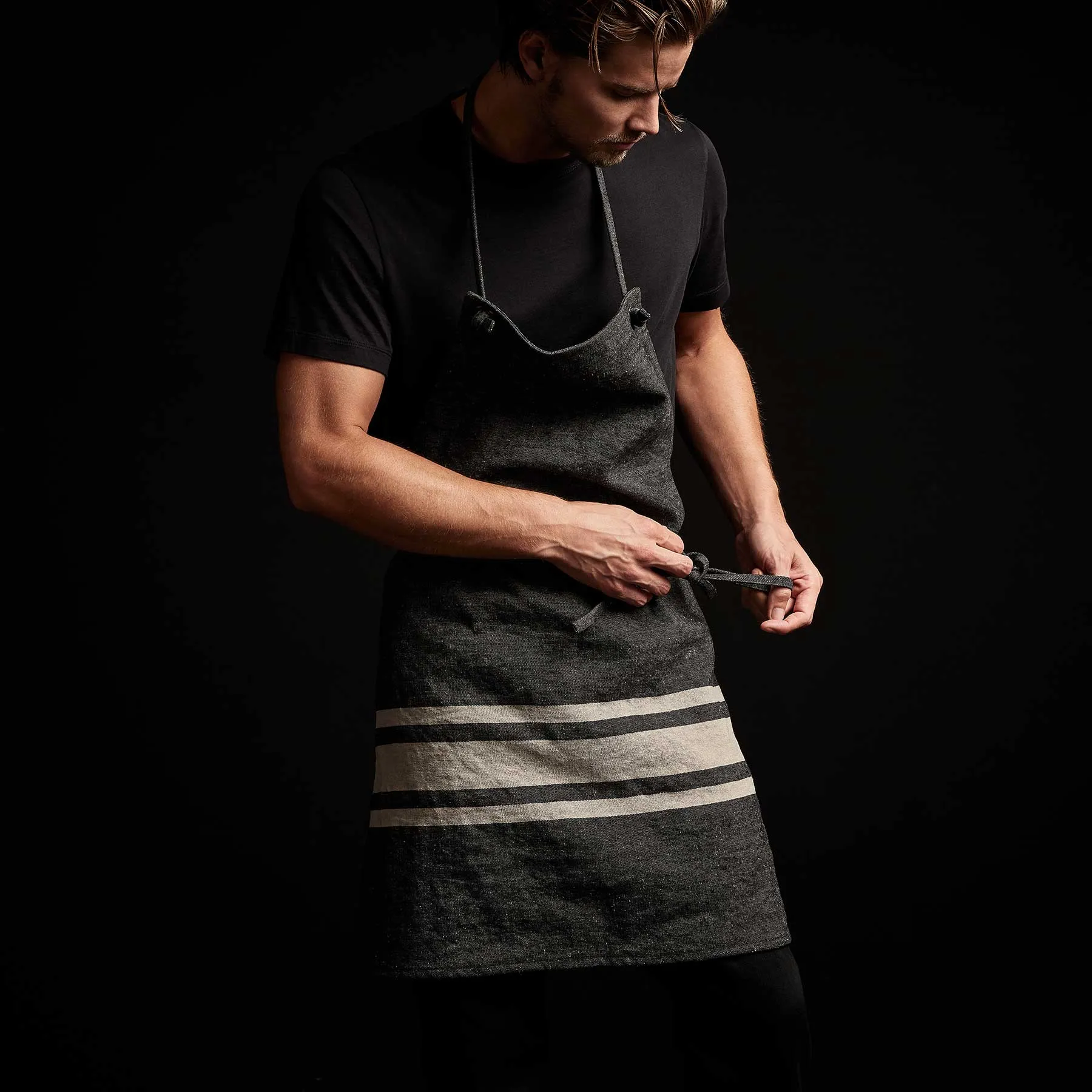 Three Stripe Chef's Apron - Black/ Natural